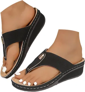 Women's Orthopedic Wedge Flip Flops with Arch Support 2025,Open Toe Orthotic Flip Flops Slip on Sandals Casual Thong Sandals Platform Non Slip Summer Beach Dress Shoes