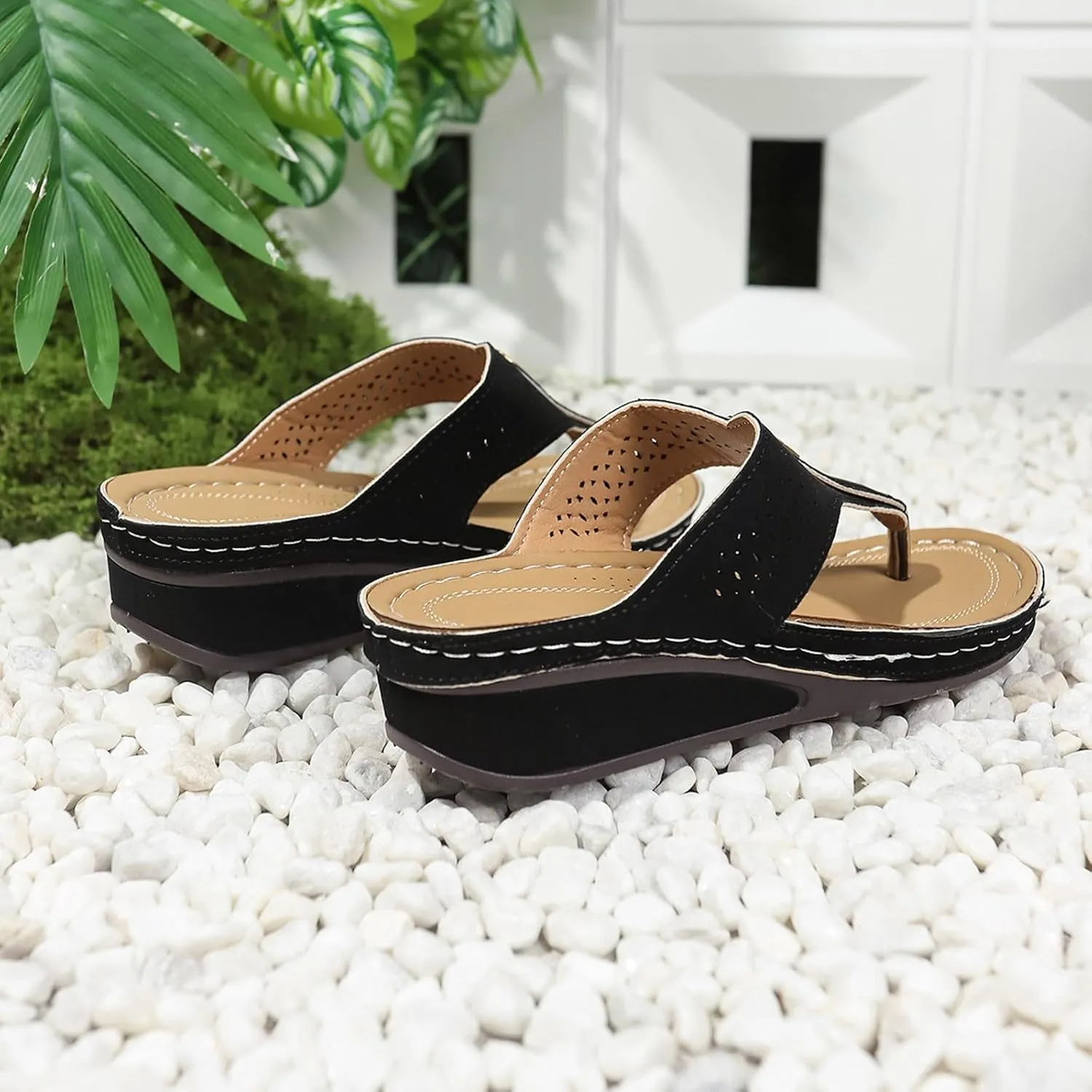 Women's Orthopedic Wedge Flip Flops with Arch Support 2025,Open Toe Orthotic Flip Flops Slip on Sandals Casual Thong Sandals Platform Non Slip Summer Beach Dress Shoes