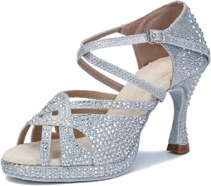 Women's Platform Latin Dance Shoes - Tango High Heel Ballroom Party Sneakers, 10CM/3.9Inch Heel Height