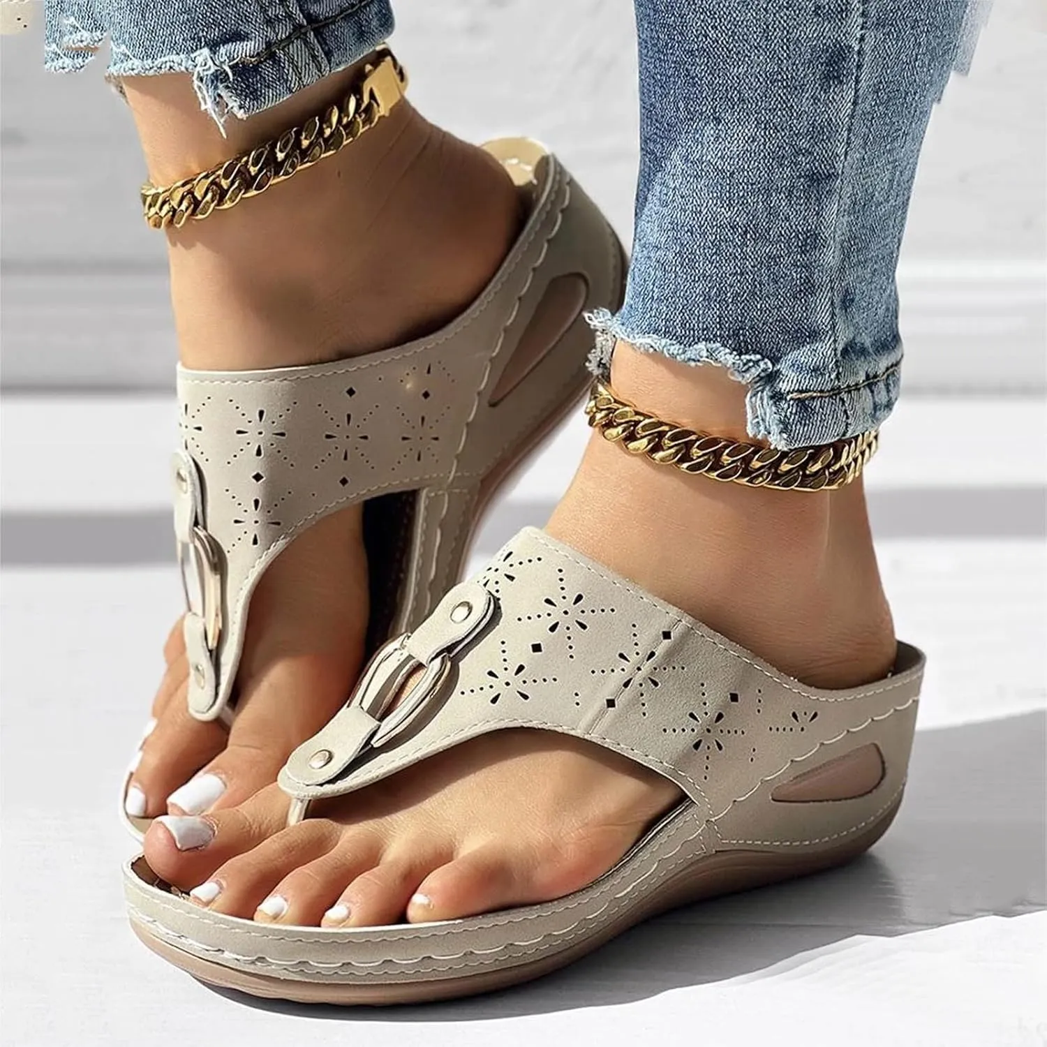 Women's Platform Wedge Sandals with Arch Support 2025 Comfortable Walking Platform Wedges Slip on Thick Cushion Slippers Slip On Beach Vacation Travel Working Shoes