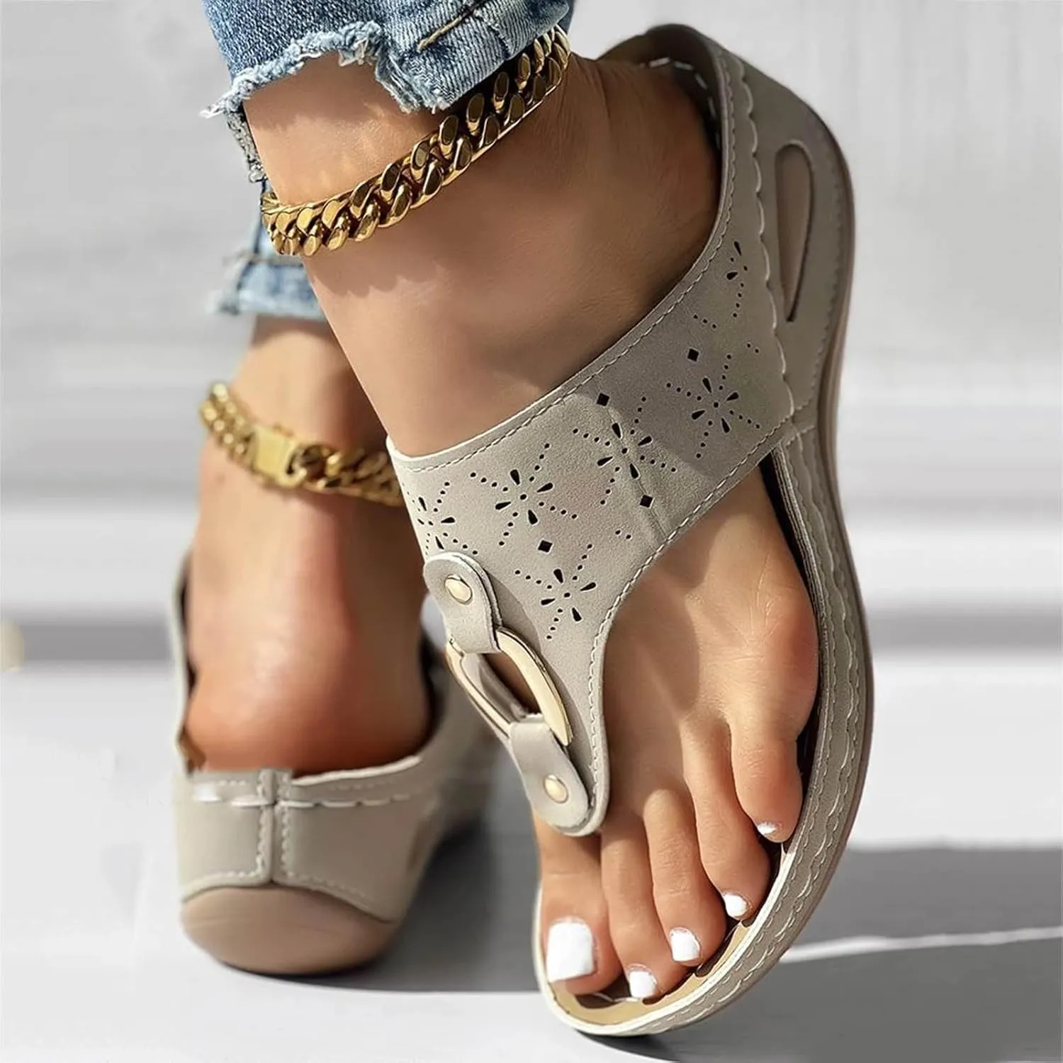 Women's Platform Wedge Sandals with Arch Support 2025 Comfortable Walking Platform Wedges Slip on Thick Cushion Slippers Slip On Beach Vacation Travel Working Shoes