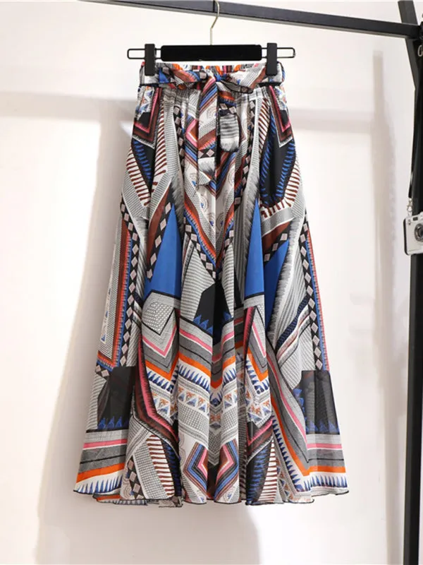 Women's Printed Chiffon Swing Midi Skirt