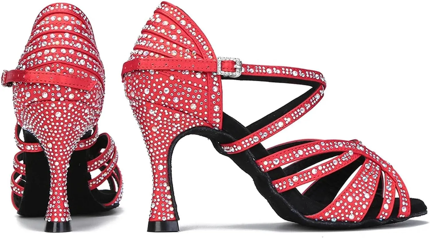 Women's Red Latin Dance Shoes - Soft Bottom Salsa Wedding Sandals, 10CM/3.9Inch Heel Height