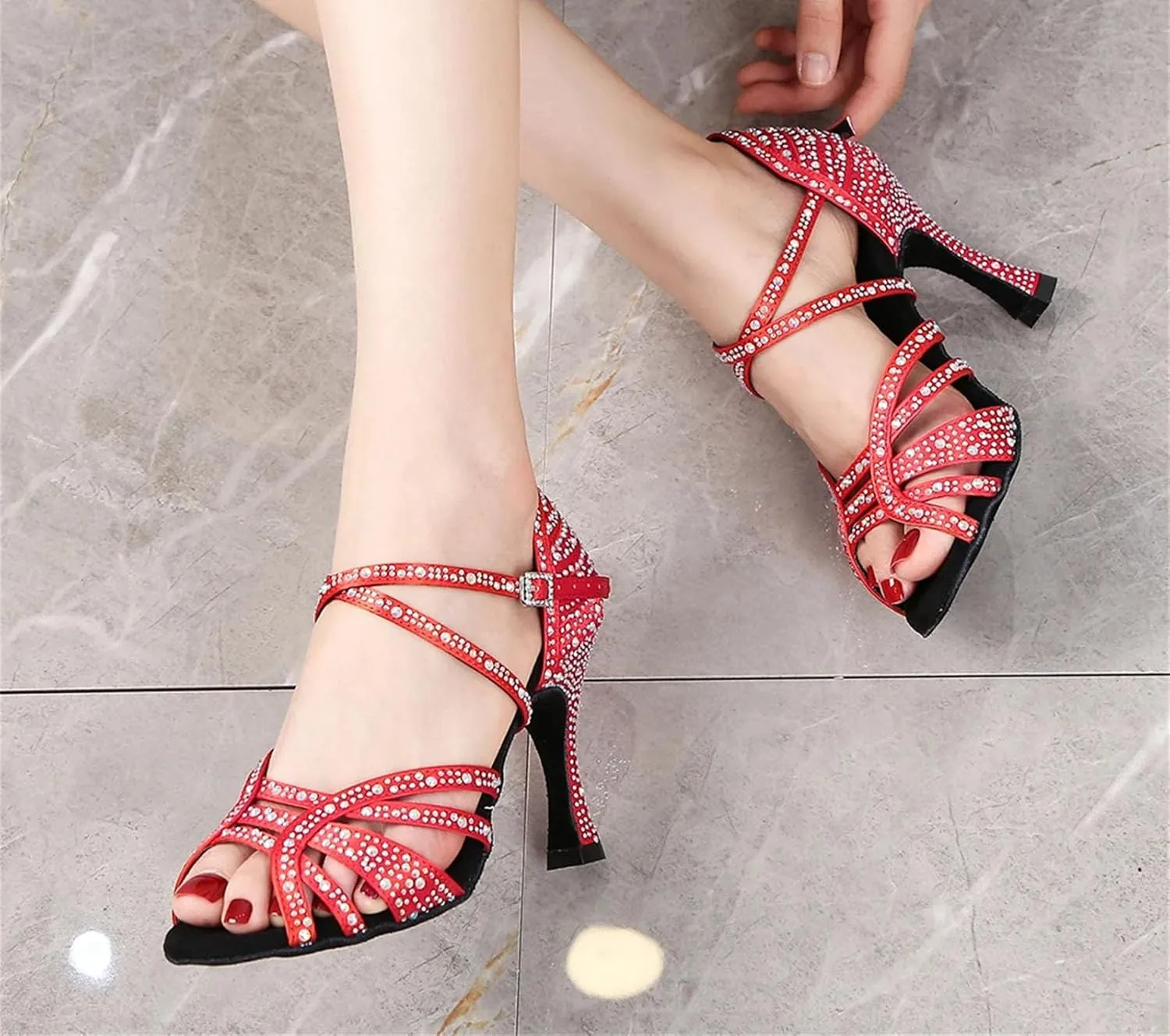 Women's Red Latin Dance Shoes - Soft Bottom Salsa Wedding Sandals, 10CM/3.9Inch Heel Height