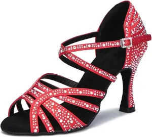 Women's Red Latin Dance Shoes - Soft Bottom Salsa Wedding Sandals, 10CM/3.9Inch Heel Height