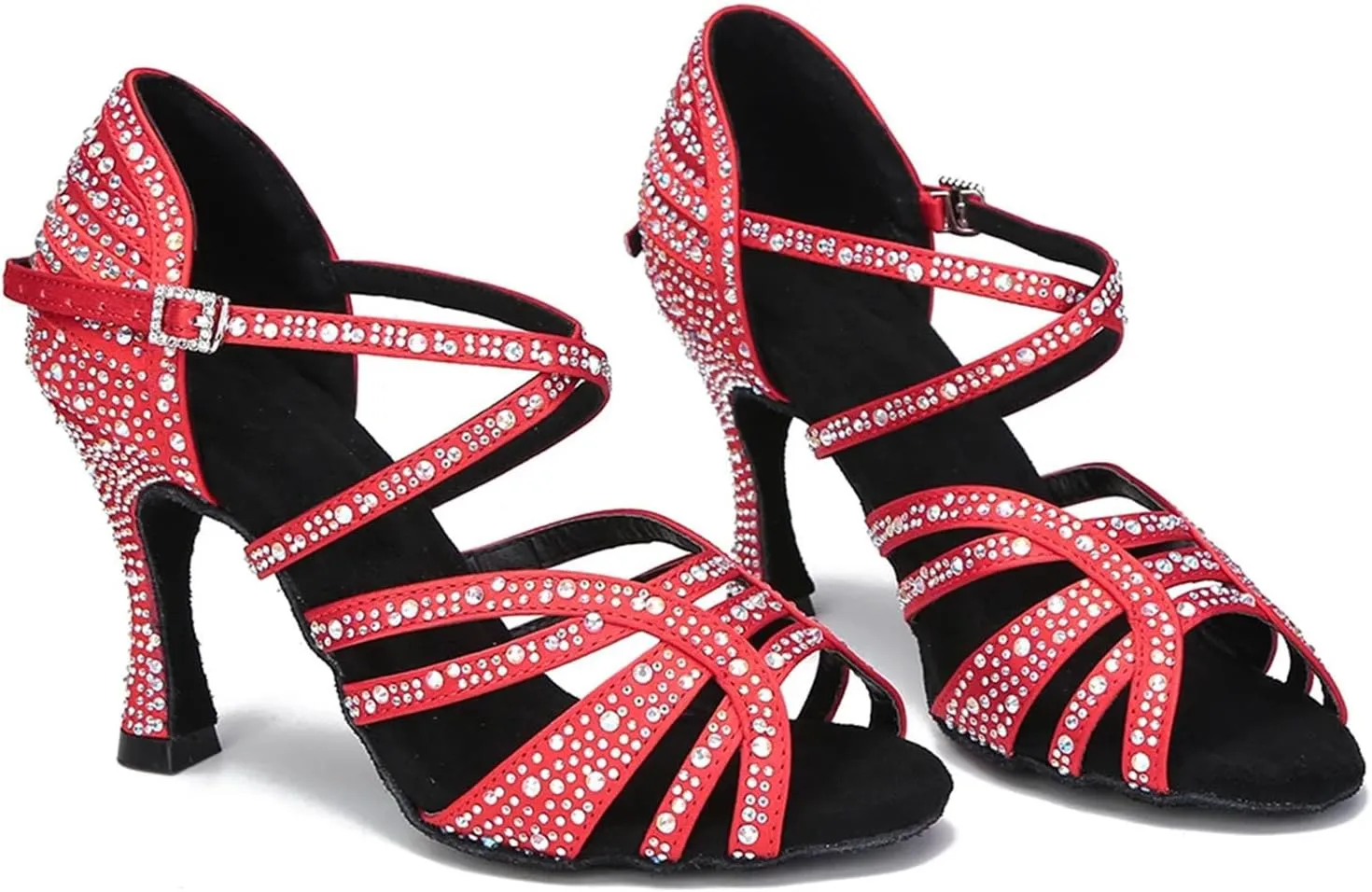 Women's Red Latin Dance Shoes - Soft Bottom Salsa Wedding Sandals, 10CM/3.9Inch Heel Height