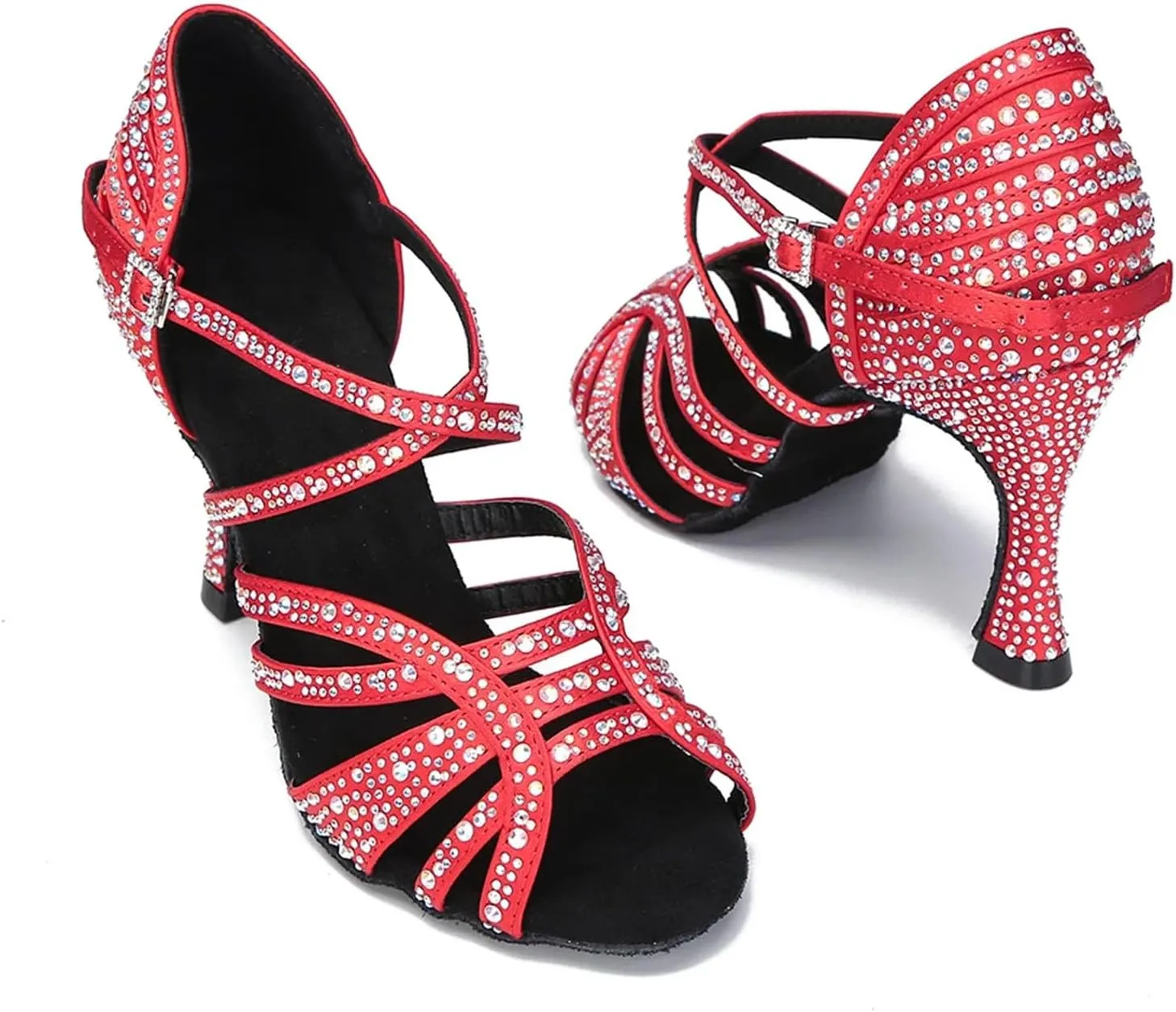 Women's Red Latin Dance Shoes - Soft Bottom Salsa Wedding Sandals, 10CM/3.9Inch Heel Height