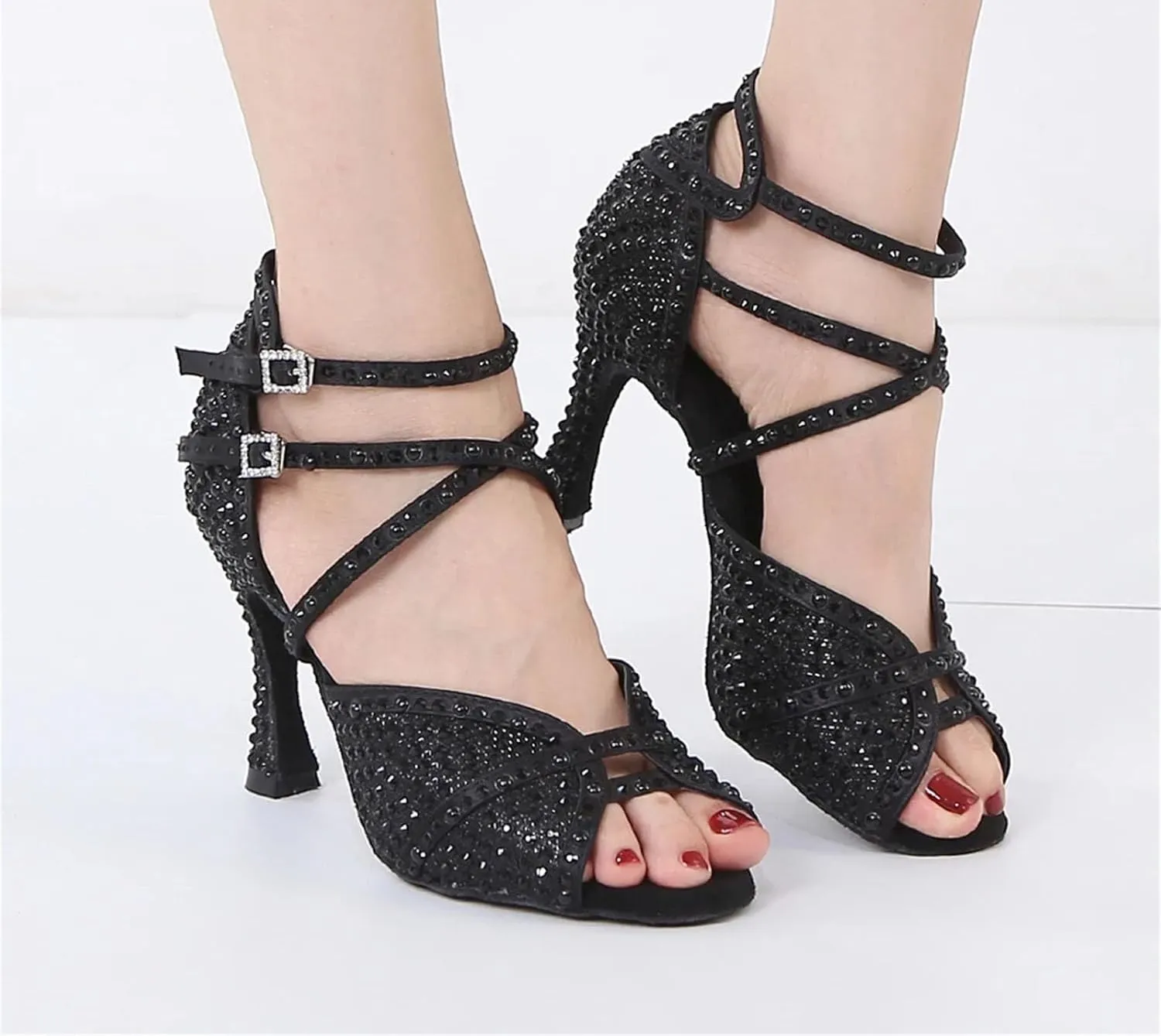 Women's Rhinestone Ballroom Dance Shoes - Latin Jazz Sneakers Wedding High Heels, 10CM/3.9Inch Heel Height