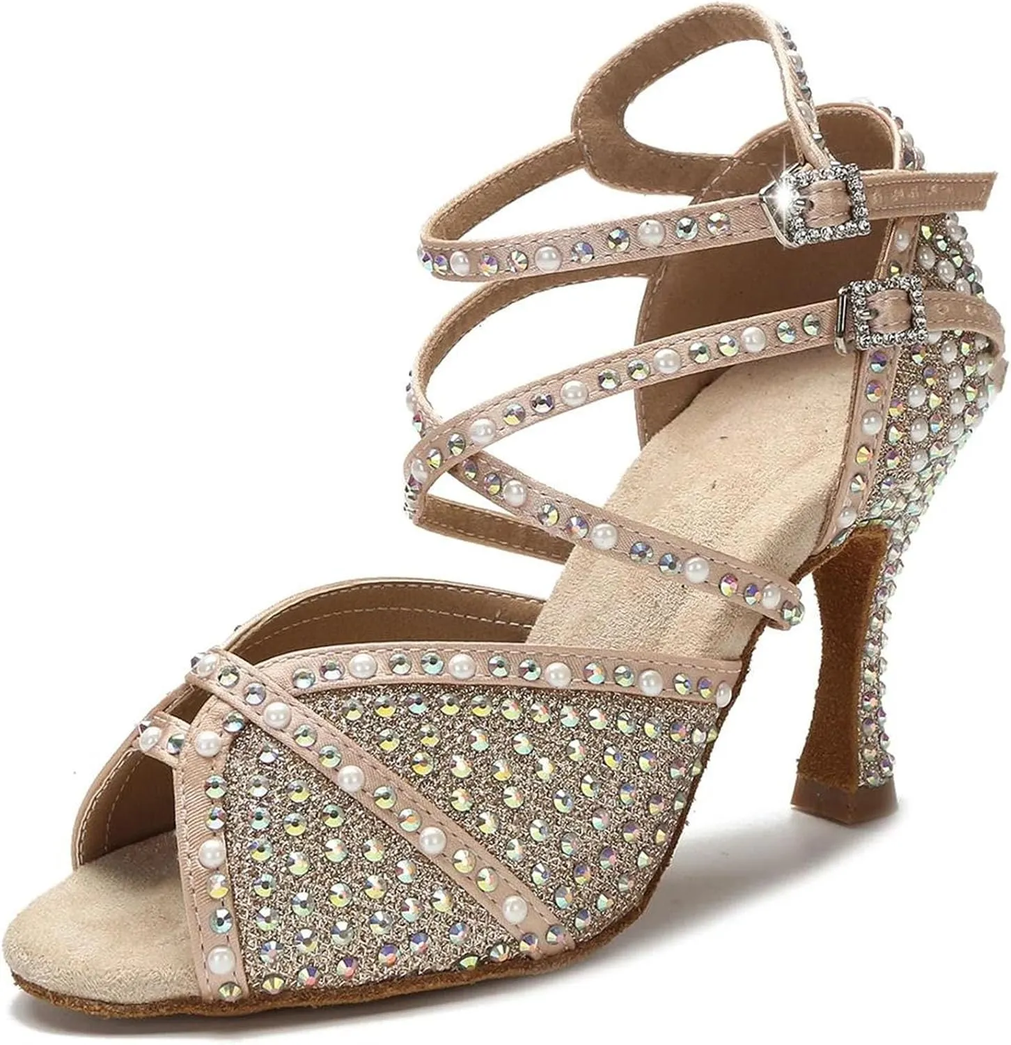 Women's Rhinestone Ballroom Dance Shoes - Latin Jazz Sneakers Wedding High Heels, 10CM/3.9Inch Heel Height