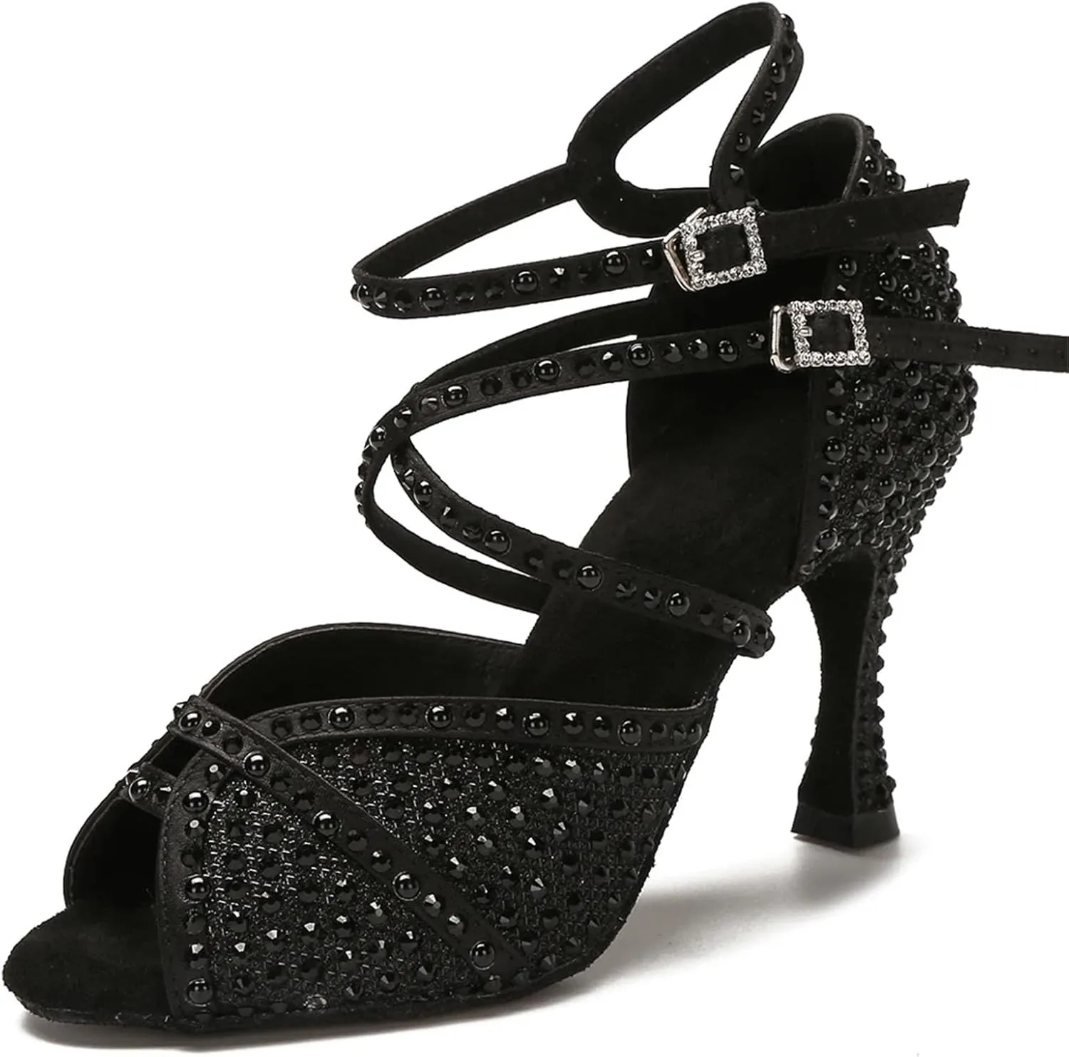 Women's Rhinestone Ballroom Dance Shoes - Latin Jazz Sneakers Wedding High Heels, 10CM/3.9Inch Heel Height