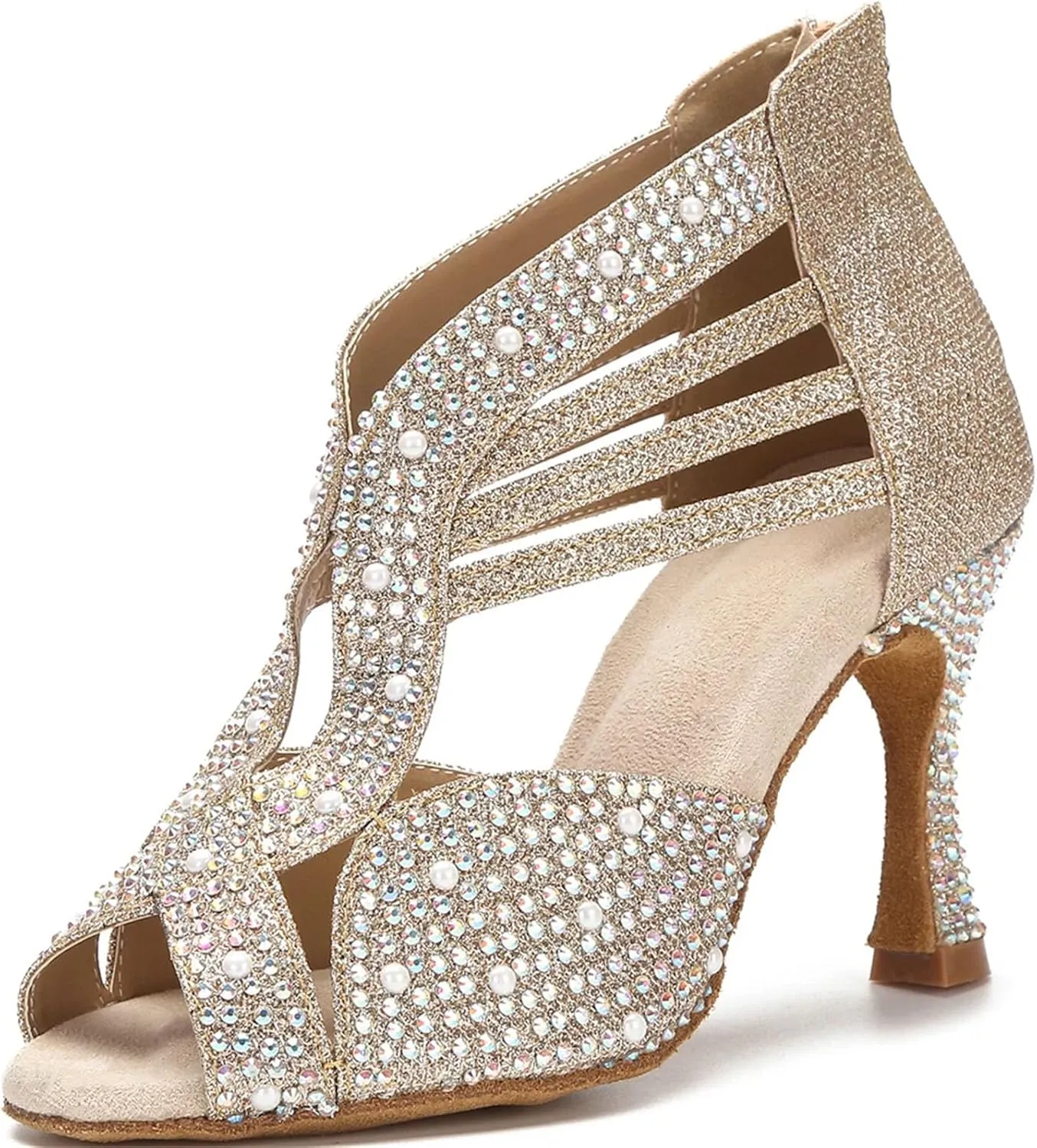 Women's Rhinestone Latin Dance Shoes - Ballroom Salsa Modern Soft Sole Party Sandals, 10CM/3.9Inch Heel Height