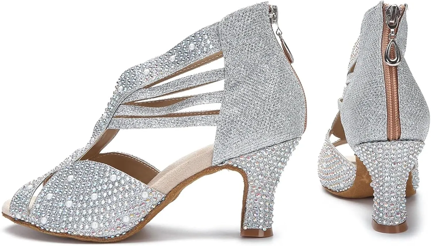 Women's Rhinestone Latin Dance Shoes - Ballroom Salsa Modern Soft Sole Party Sandals, 10CM/3.9Inch Heel Height
