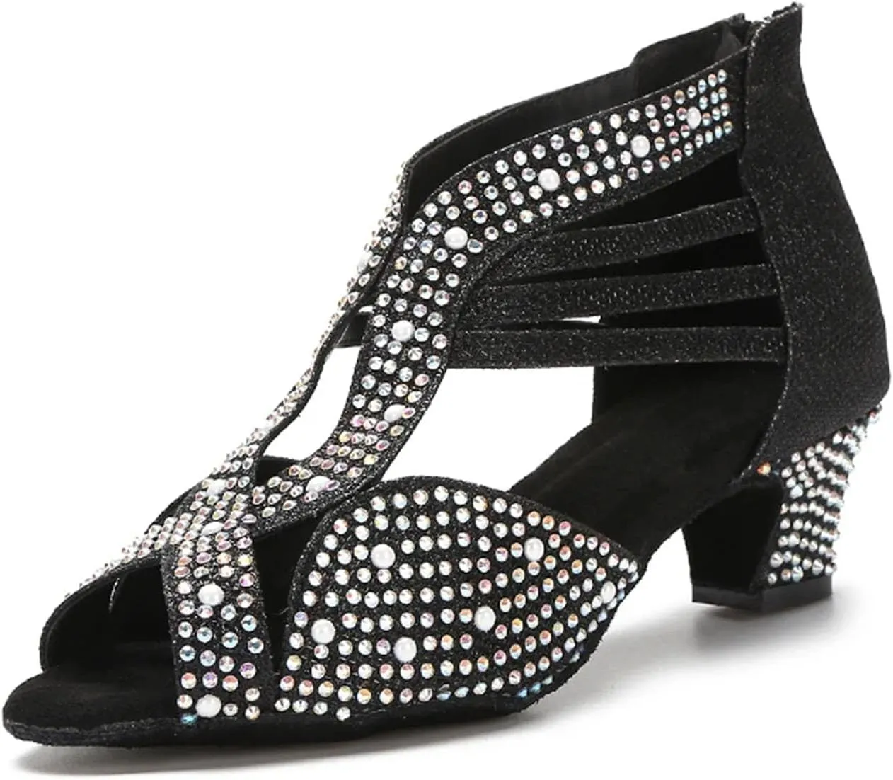 Women's Rhinestone Latin Dance Shoes - Ballroom Salsa Modern Soft Sole Party Sandals, 10CM/3.9Inch Heel Height