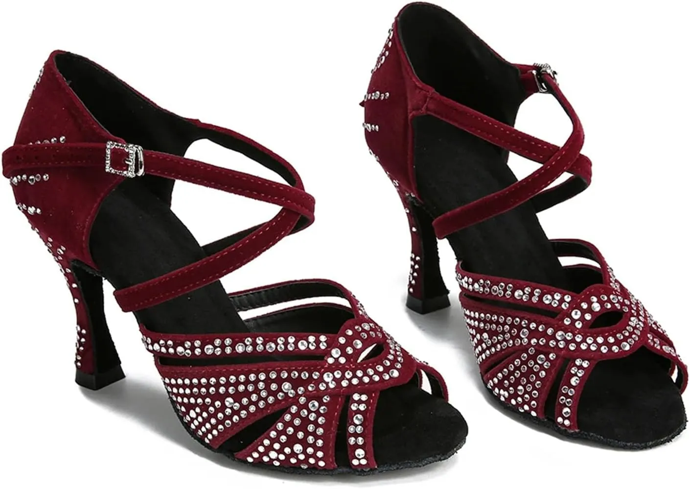 Women's Rhinestone Latin Dance Shoes - Ballroom Tango Chacha Salsa Party Soft Sole Wedding Sandals, 10CM/3.9Inch Heel Height