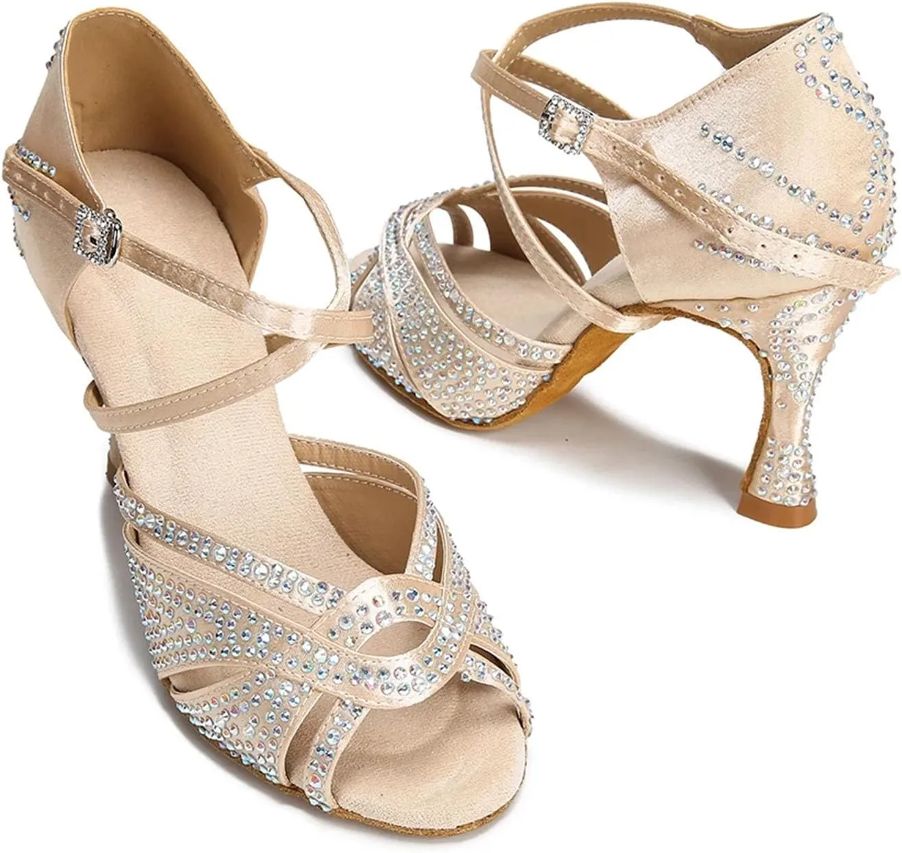 Women's Rhinestone Latin Dance Shoes - Ballroom Tango Chacha Salsa Party Soft Sole Wedding Sandals, 10CM/3.9Inch Heel Height