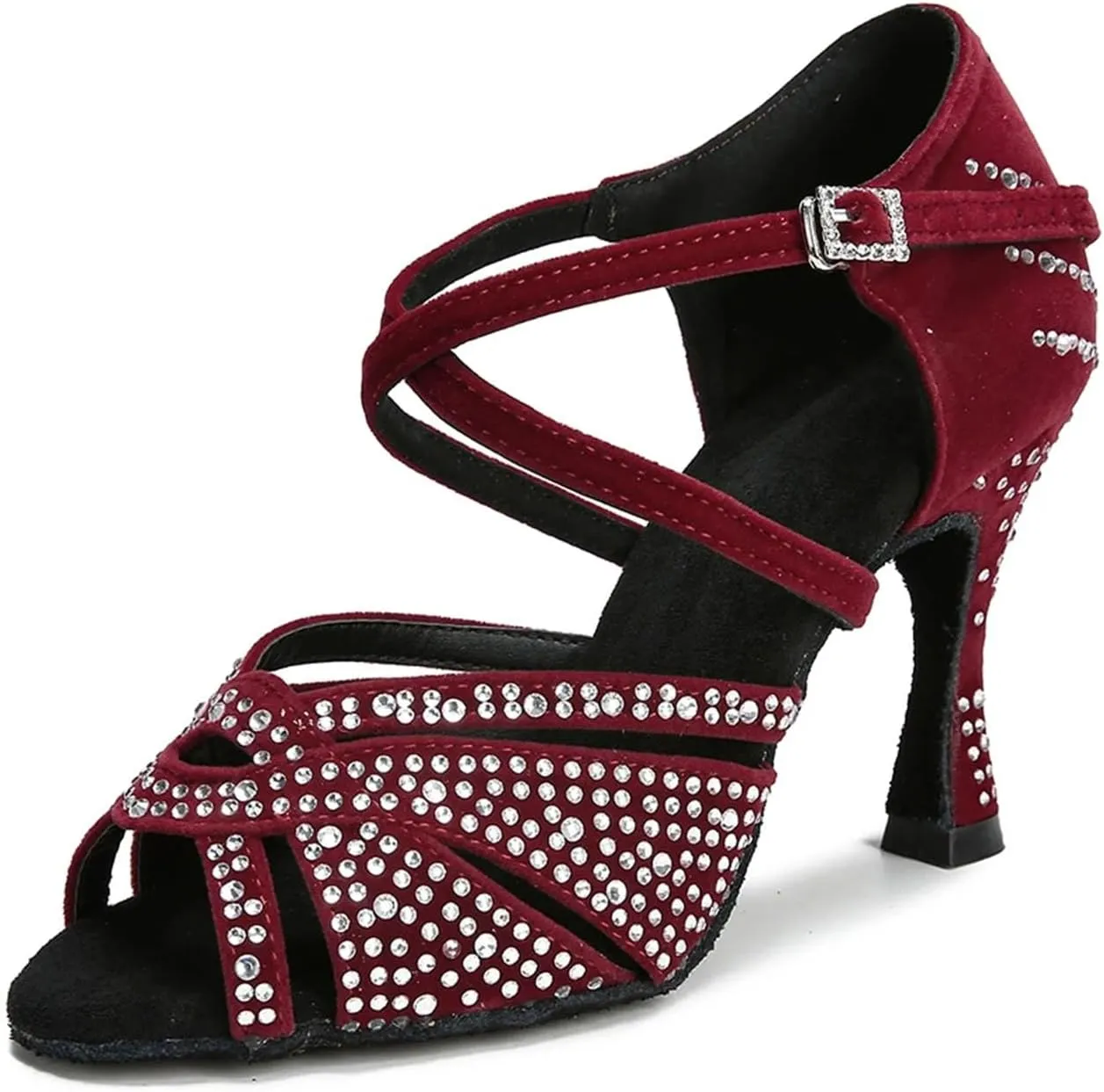 Women's Rhinestone Latin Dance Shoes - Ballroom Tango Chacha Salsa Party Soft Sole Wedding Sandals, 10CM/3.9Inch Heel Height