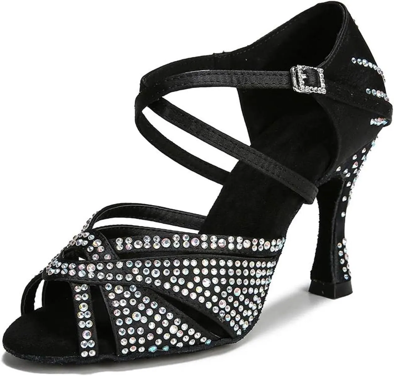 Women's Rhinestone Latin Dance Shoes - Ballroom Tango Chacha Salsa Party Soft Sole Wedding Sandals, 10CM/3.9Inch Heel Height