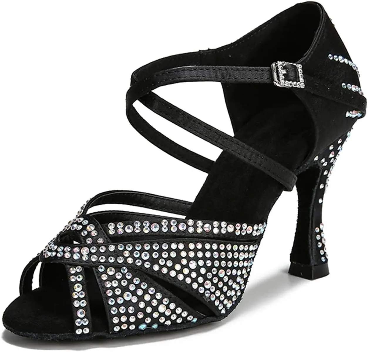 Women's Rhinestone Latin Dance Shoes - Ballroom Tango Chacha Salsa Party Soft Sole Wedding Sandals, 10CM/3.9Inch Heel Height