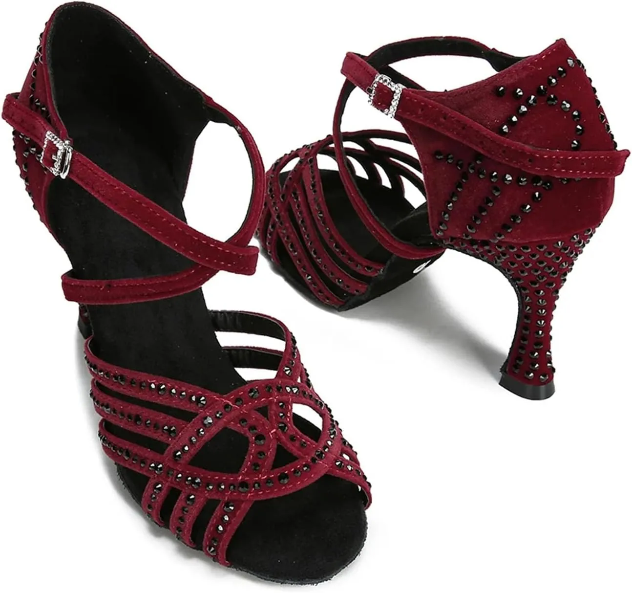 Women's Rhinestone Latin Dance Shoes - Tango Ballroom Party Heels, Wedding Shoes, 10CM/3.9Inch Heel Height