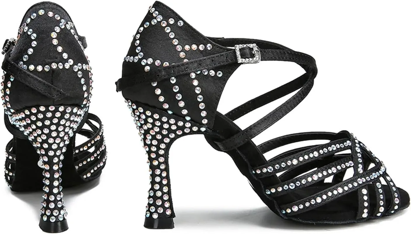 Women's Rhinestone Latin Dance Shoes - Tango Ballroom Party Heels, Wedding Shoes, 10CM/3.9Inch Heel Height