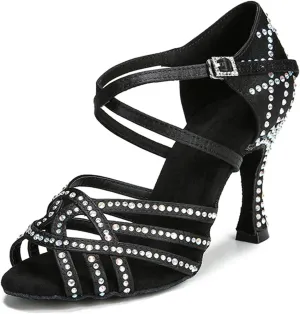 Women's Rhinestone Latin Dance Shoes - Tango Ballroom Party Heels, Wedding Shoes, 10CM/3.9Inch Heel Height