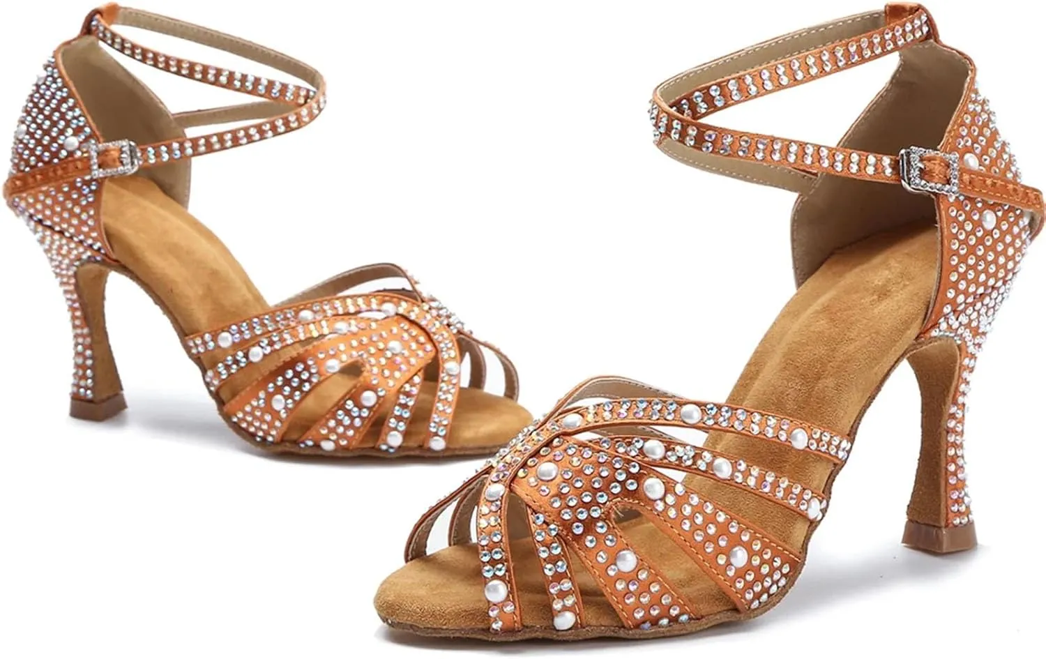 Women's Rhinestone Latin Dance Shoes - Tango Salsa Ballroom Wedding Indoor Sandals, 10CM/3.9Inch Heel Height