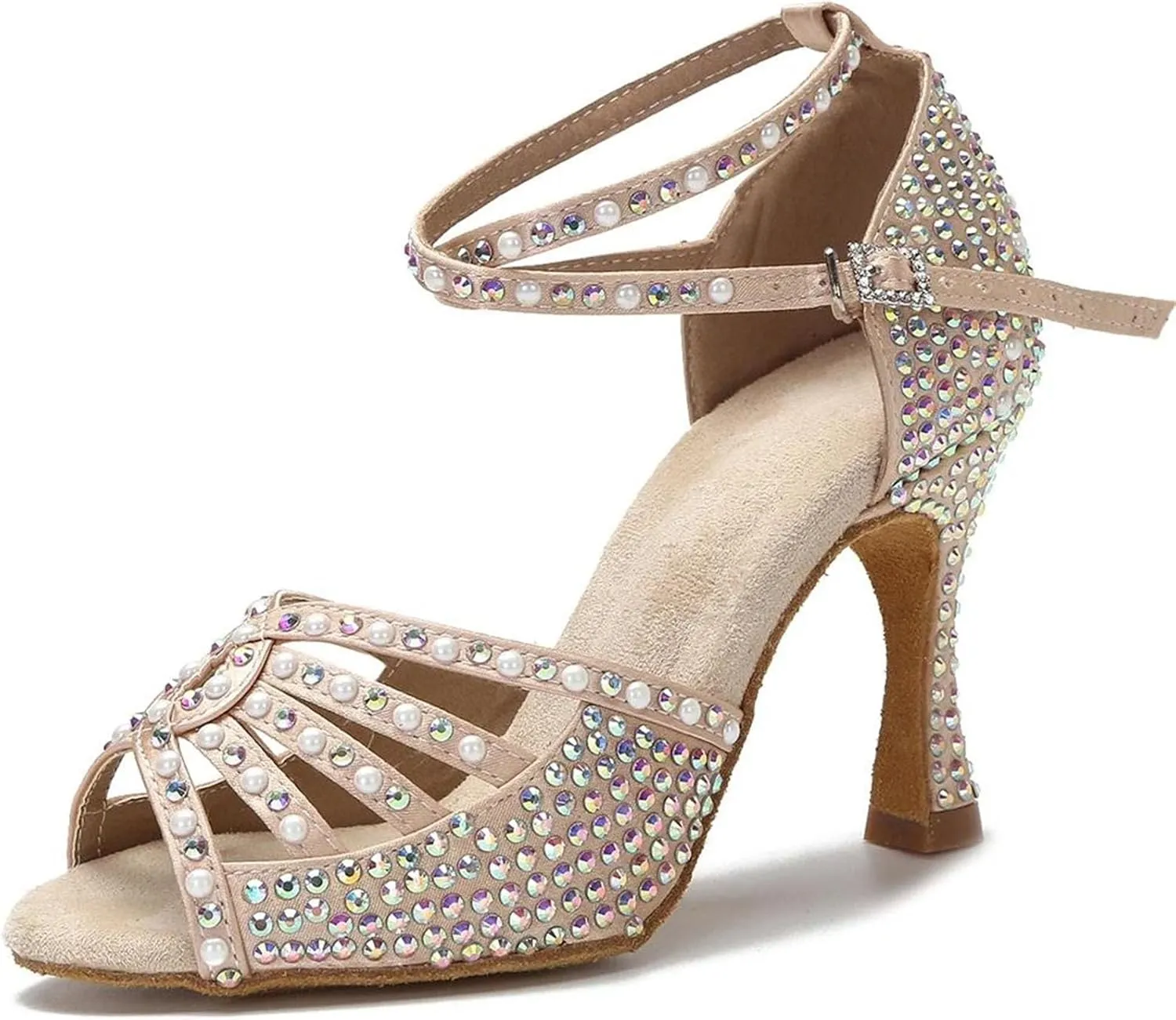 Women's Salsa Rumba Samba Shoes - Latin Ballroom Dance Sandals, 10CM/3.9Inch Heel Height
