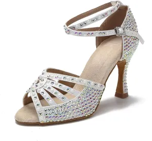 Women's Salsa Rumba Samba Shoes - Latin Ballroom Dance Sandals, 10CM/3.9Inch Heel Height
