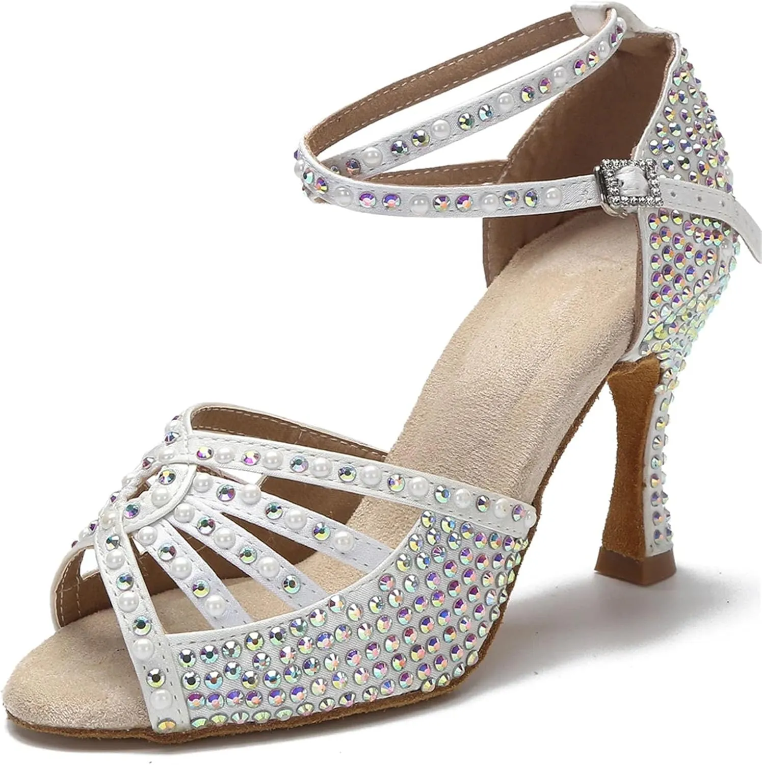 Women's Salsa Rumba Samba Shoes - Latin Ballroom Dance Sandals, 10CM/3.9Inch Heel Height
