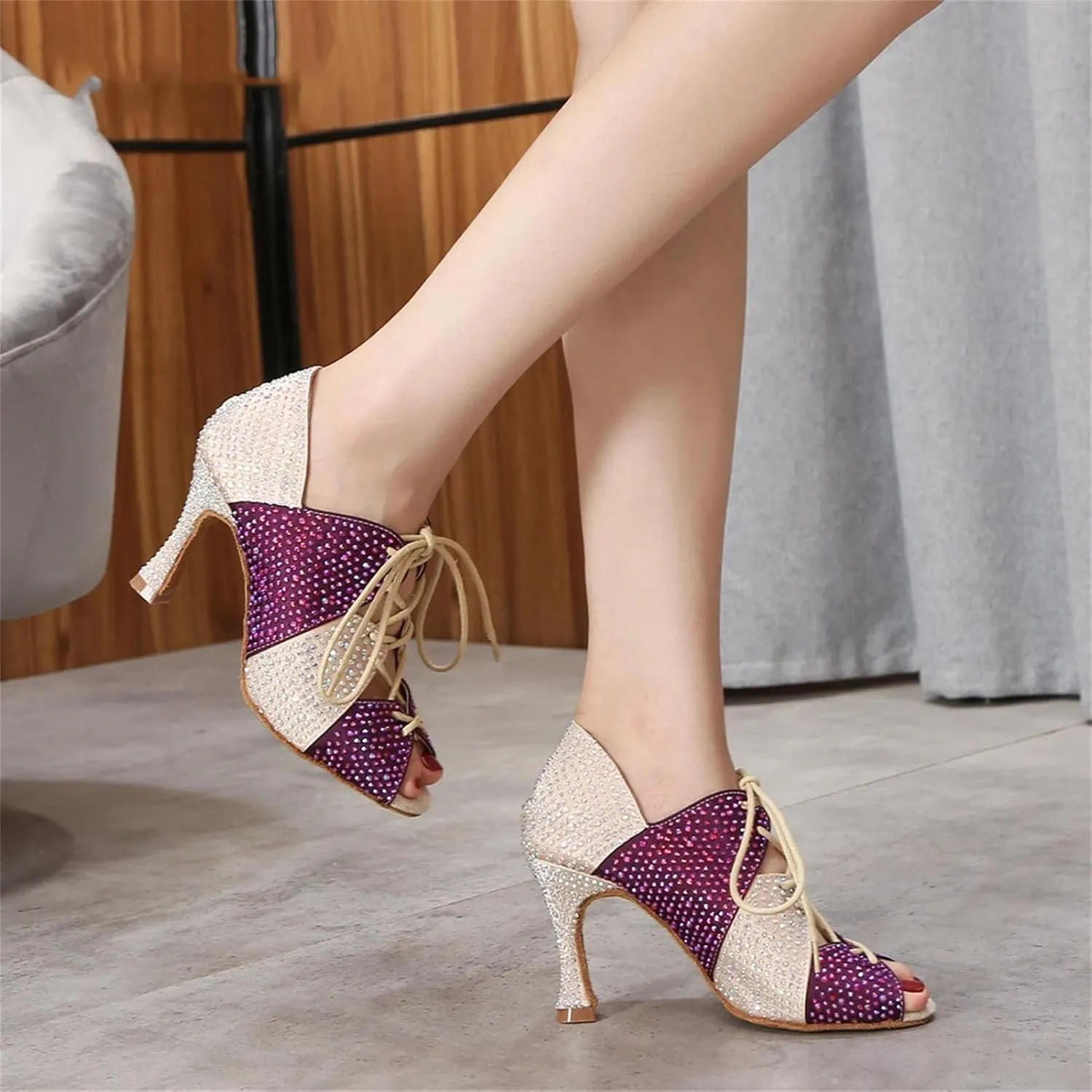 Women's Sexy Belly Dance Shoes - Pole Dance Training Soft Sole Heels, 10CM/3.9Inch Heel Height
