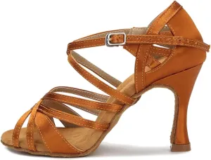 Women's Silk Satin Latin Dance Shoes - Salsa Tango Ballroom Professional Dance Sneakers, 10CM/3.9Inch Heel Height