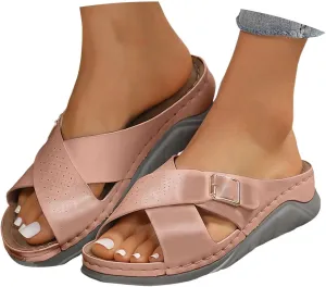 Women's Slide Sandals,2025 Arch Support Wedge Flip Flops Slide Dressy Summer Open Toe Crisscross Straps Slip on Comfortable Slippers Beach Vacation Outdoor Activities Shoes