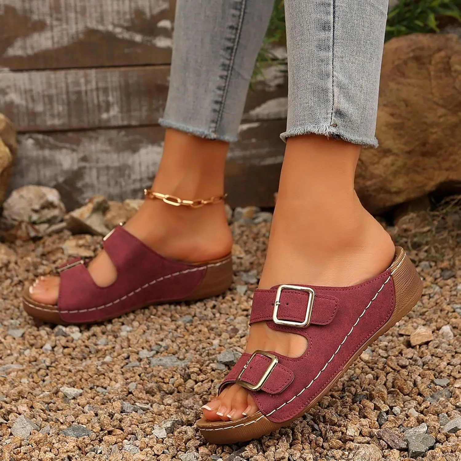 Women's Suede Orthopedic Platform Wedge Sandals 2025 Summer Dressy Open Toe Two Strap Wide Width Slingback Slip On Sandals Fashionable Walking Dress Shoes Arch Support