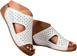 Women's Summer Casual Sandals 2025 Orthopedic Wedge Fish Mouth Hollow Out Fashionable Breathable Comfortable Sandals with Arch Support Slip On Beach Vacation Travel Working Shoes