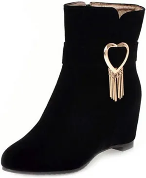 Women's Trendy Metallic Wedge Ankle Boots Suede Pointed Toe Zip Chunky Hidden Heel Dress Short Bootie