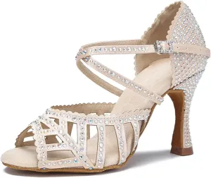 Women's White Latin Dance Shoes - Jazz Salsa Ballroom Wedding Sandals, 10CM/3.9Inch Heel Height