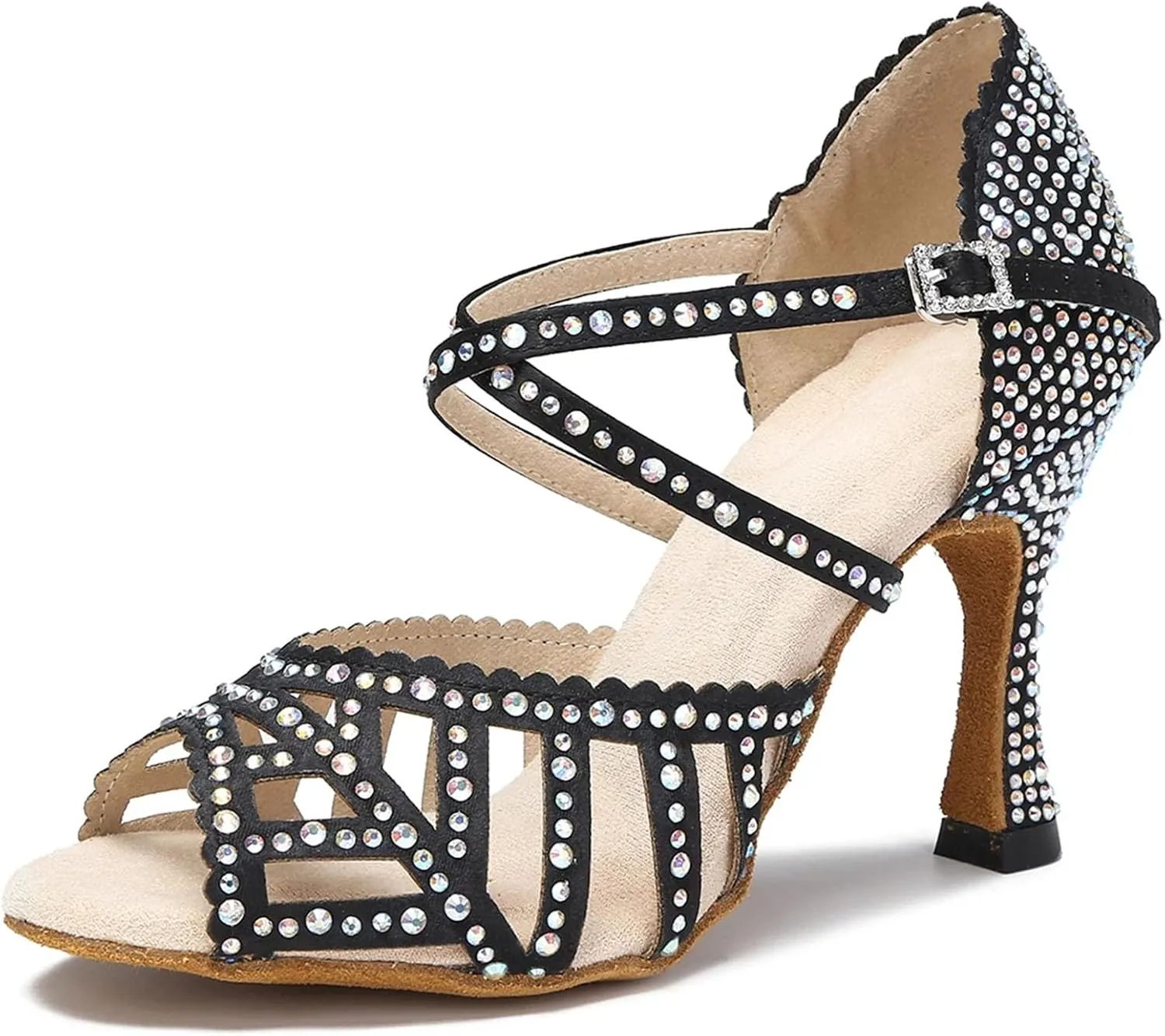 Women's White Latin Dance Shoes - Jazz Salsa Ballroom Wedding Sandals, 10CM/3.9Inch Heel Height