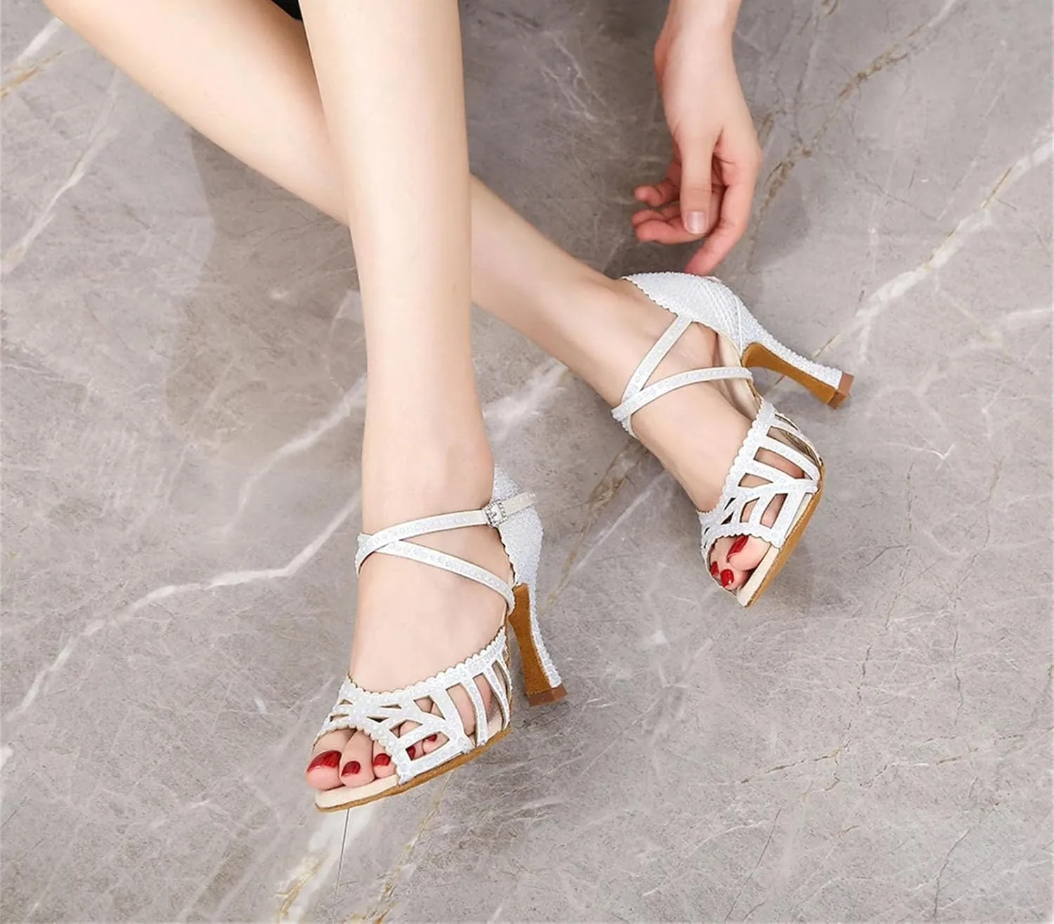 Women's White Latin Dance Shoes - Jazz Salsa Ballroom Wedding Sandals, 10CM/3.9Inch Heel Height