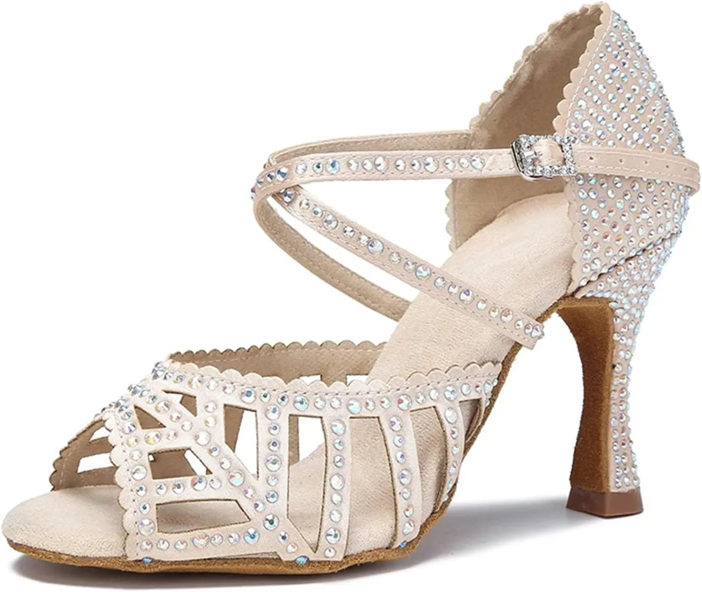 Women's White Latin Dance Shoes - Jazz Salsa Ballroom Wedding Sandals, 10CM/3.9Inch Heel Height