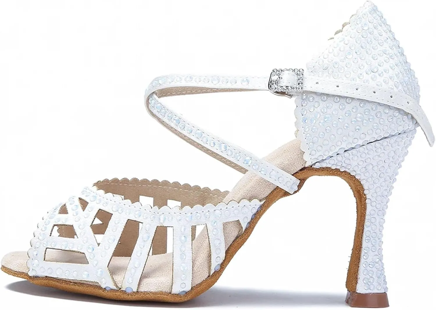 Women's White Latin Dance Shoes - Jazz Salsa Ballroom Wedding Sandals, 10CM/3.9Inch Heel Height