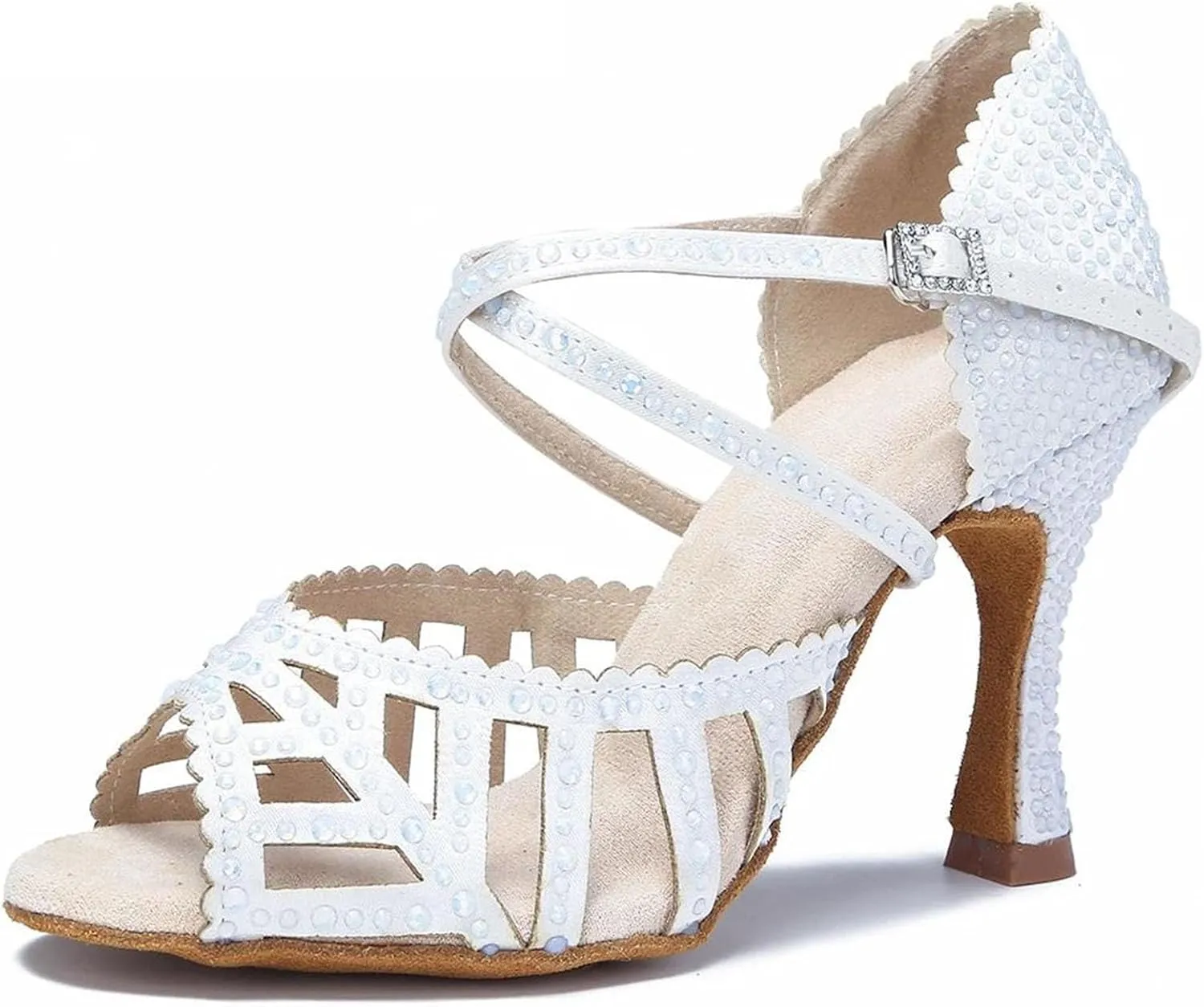 Women's White Latin Dance Shoes - Jazz Salsa Ballroom Wedding Sandals, 10CM/3.9Inch Heel Height