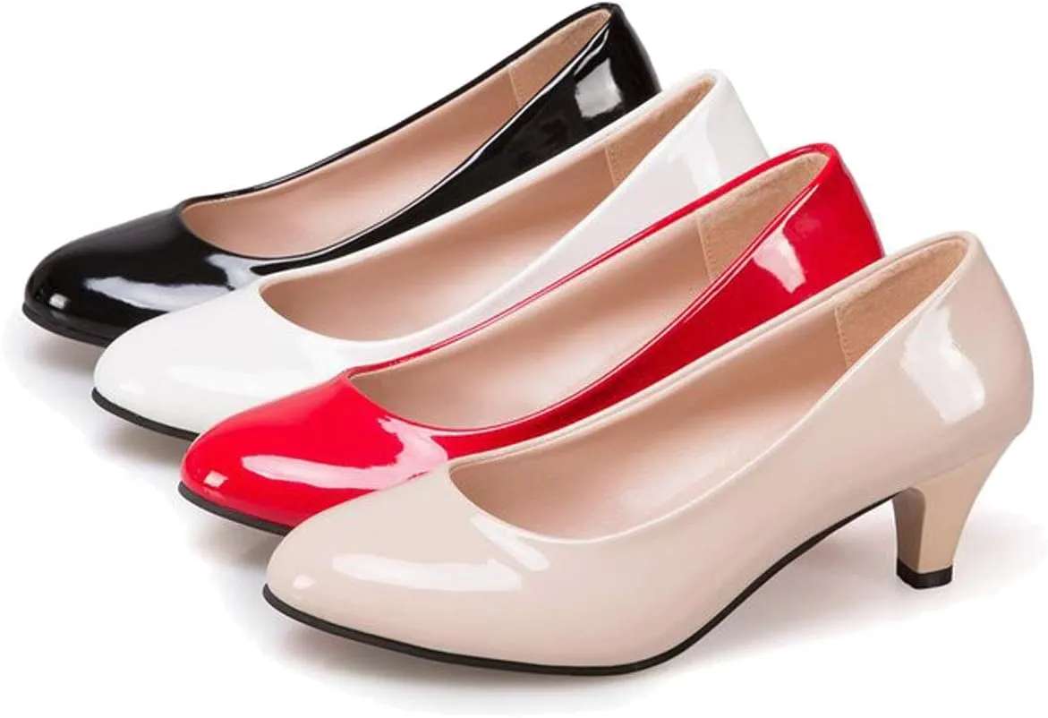 WUIWUIYU Womens Office Kitten Heels Pumps Slip On Evening Dress Work Cute Sexy Pump Shoes