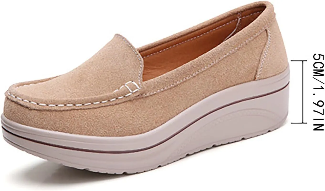 ZSpzx Comfy Platform Loafers for Women Slip On Round Toe Air Cushioned Jogging Shoes Arch Support Orthopedic Non Slip Walking Tennis Sneakers Wedge Boat Shoe Lightweight Footwear